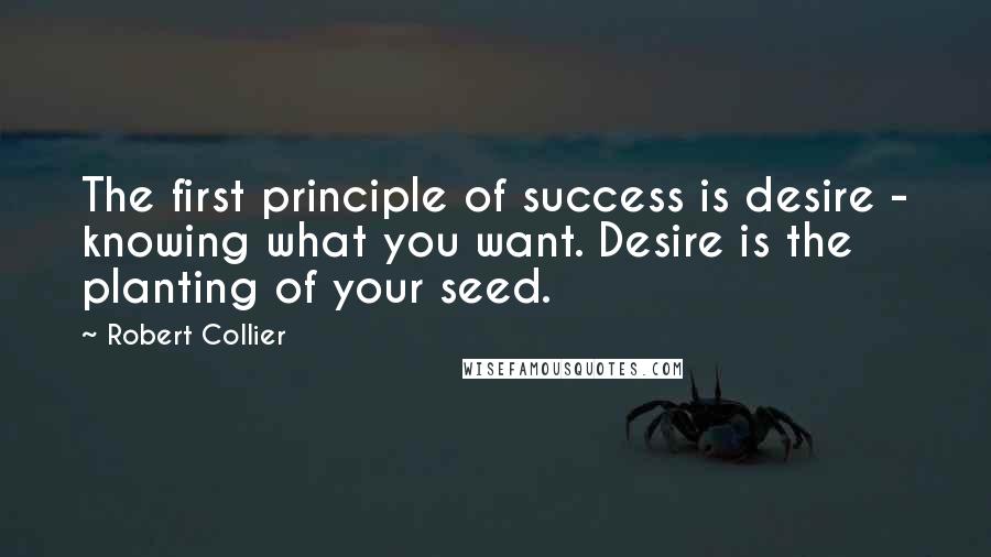 Robert Collier Quotes: The first principle of success is desire - knowing what you want. Desire is the planting of your seed.