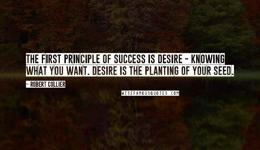 Robert Collier Quotes: The first principle of success is desire - knowing what you want. Desire is the planting of your seed.