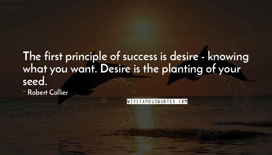 Robert Collier Quotes: The first principle of success is desire - knowing what you want. Desire is the planting of your seed.