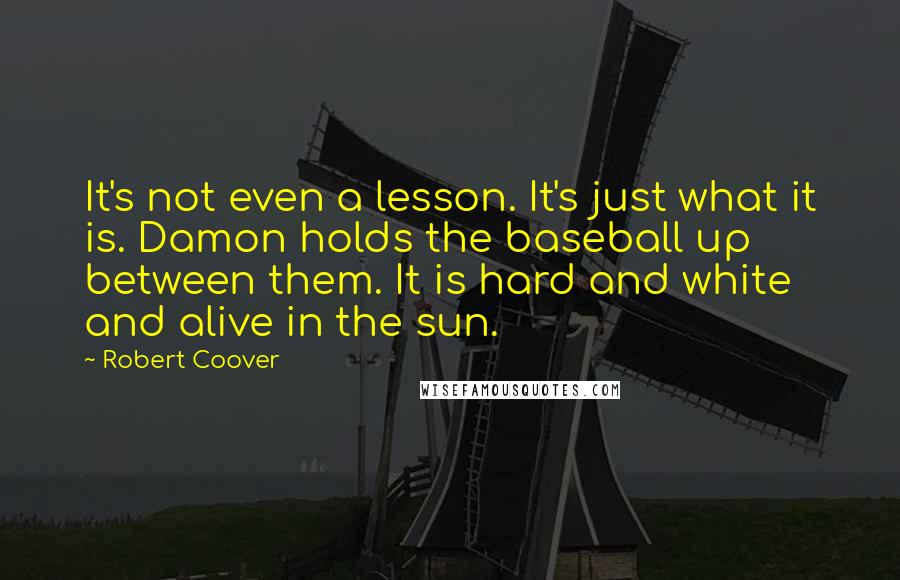 Robert Coover Quotes: It's not even a lesson. It's just what it is. Damon holds the baseball up between them. It is hard and white and alive in the sun.