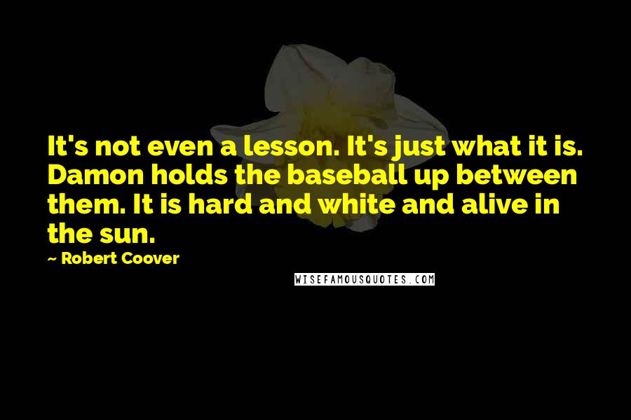 Robert Coover Quotes: It's not even a lesson. It's just what it is. Damon holds the baseball up between them. It is hard and white and alive in the sun.