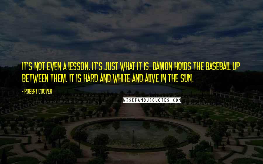 Robert Coover Quotes: It's not even a lesson. It's just what it is. Damon holds the baseball up between them. It is hard and white and alive in the sun.