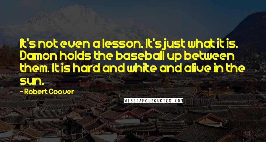 Robert Coover Quotes: It's not even a lesson. It's just what it is. Damon holds the baseball up between them. It is hard and white and alive in the sun.