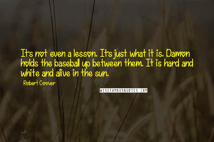 Robert Coover Quotes: It's not even a lesson. It's just what it is. Damon holds the baseball up between them. It is hard and white and alive in the sun.