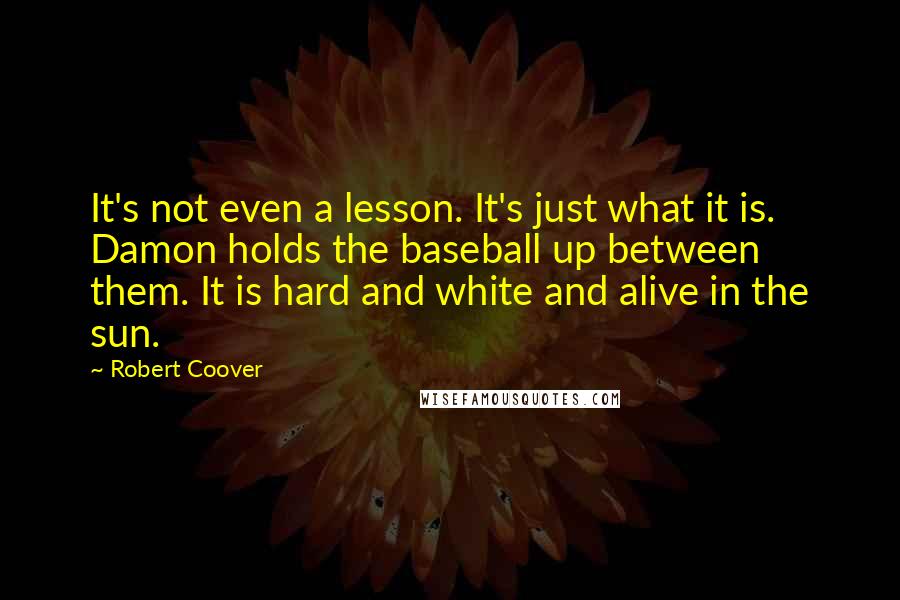 Robert Coover Quotes: It's not even a lesson. It's just what it is. Damon holds the baseball up between them. It is hard and white and alive in the sun.