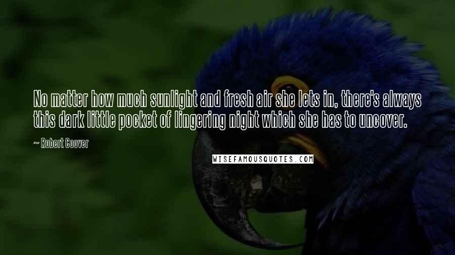 Robert Coover Quotes: No matter how much sunlight and fresh air she lets in, there's always this dark little pocket of lingering night which she has to uncover.