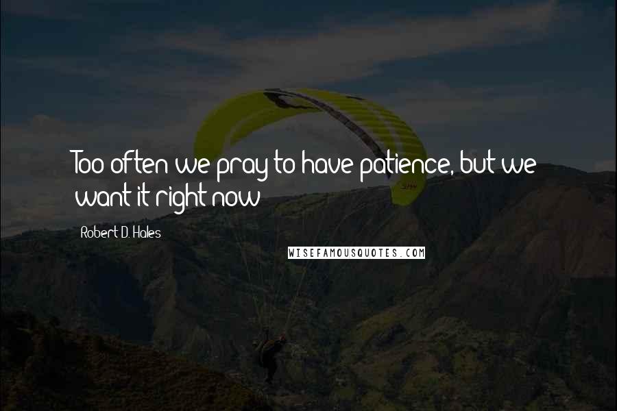 Robert D. Hales Quotes: Too often we pray to have patience, but we want it right now!