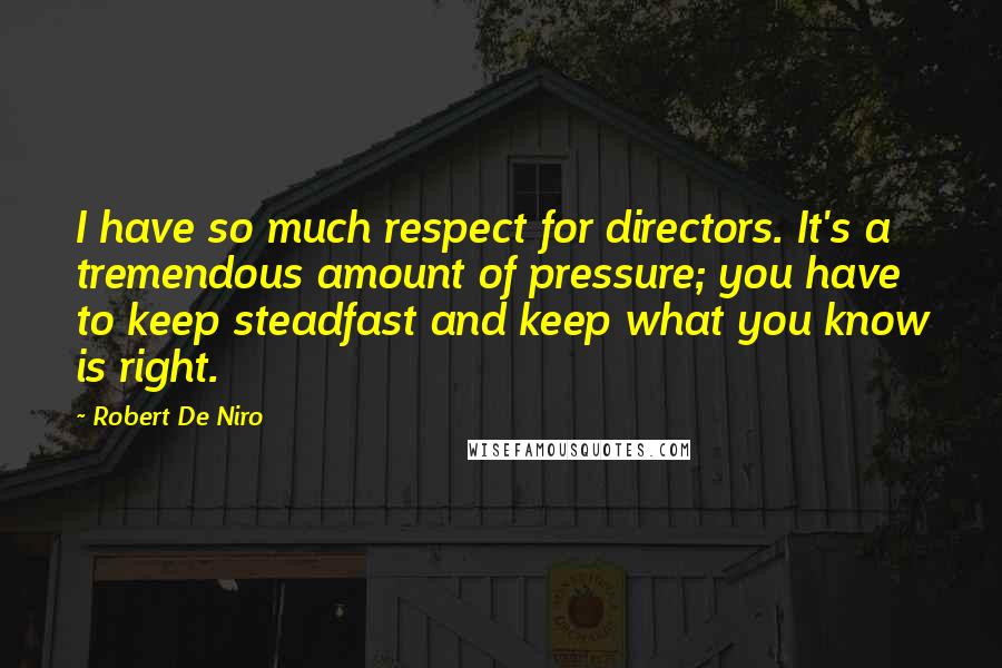 Robert De Niro Quotes: I have so much respect for directors. It's a tremendous amount of pressure; you have to keep steadfast and keep what you know is right.