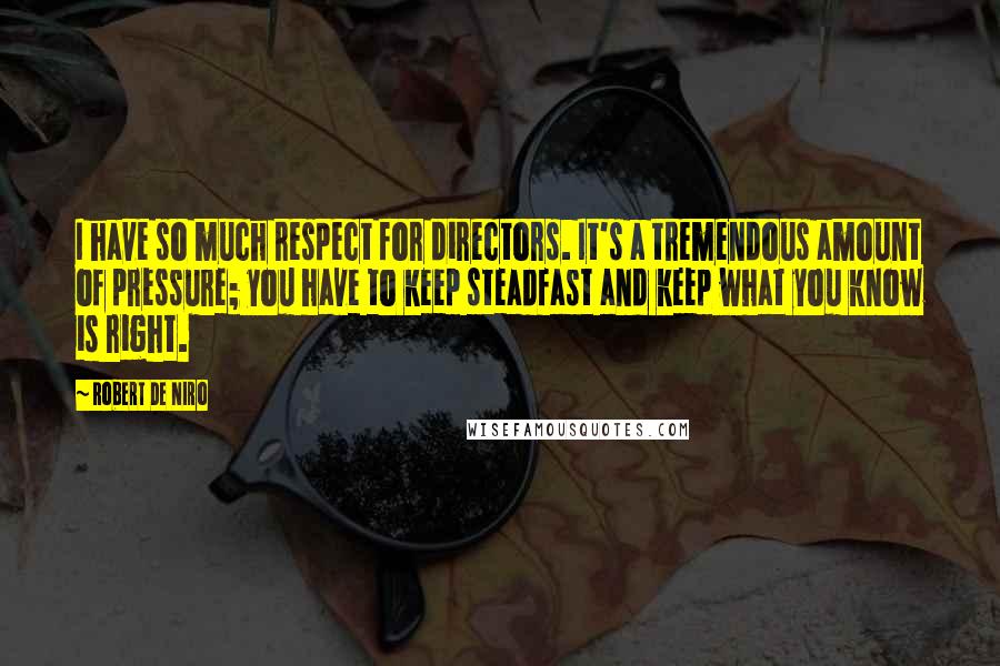 Robert De Niro Quotes: I have so much respect for directors. It's a tremendous amount of pressure; you have to keep steadfast and keep what you know is right.