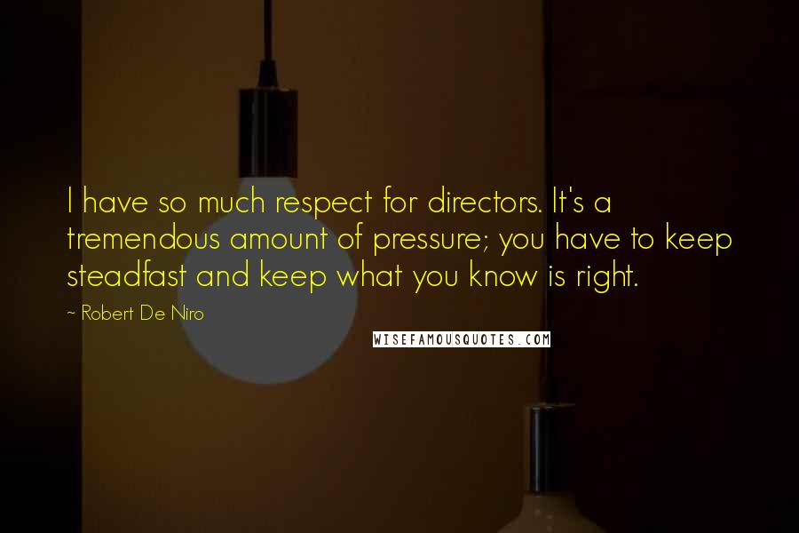 Robert De Niro Quotes: I have so much respect for directors. It's a tremendous amount of pressure; you have to keep steadfast and keep what you know is right.