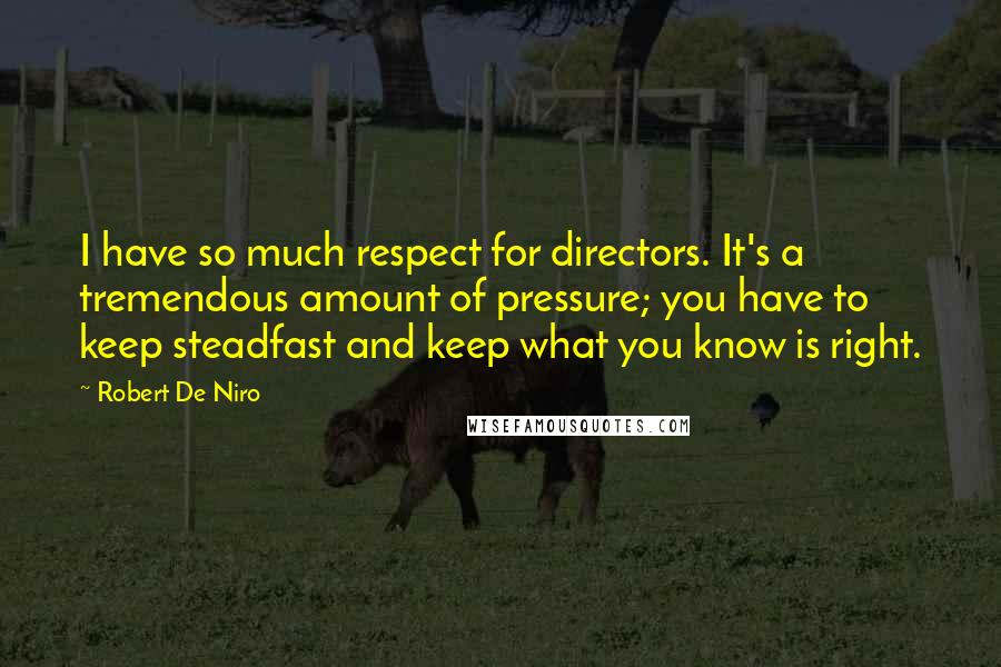 Robert De Niro Quotes: I have so much respect for directors. It's a tremendous amount of pressure; you have to keep steadfast and keep what you know is right.