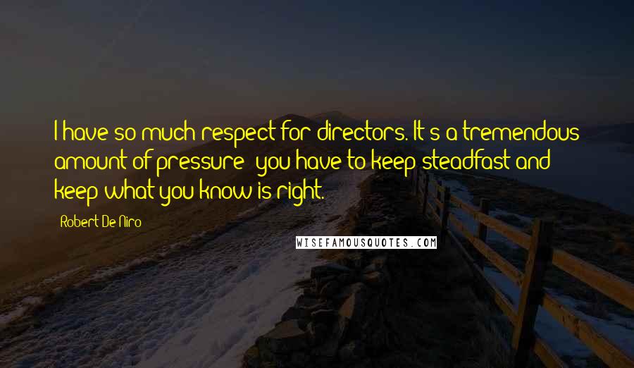 Robert De Niro Quotes: I have so much respect for directors. It's a tremendous amount of pressure; you have to keep steadfast and keep what you know is right.