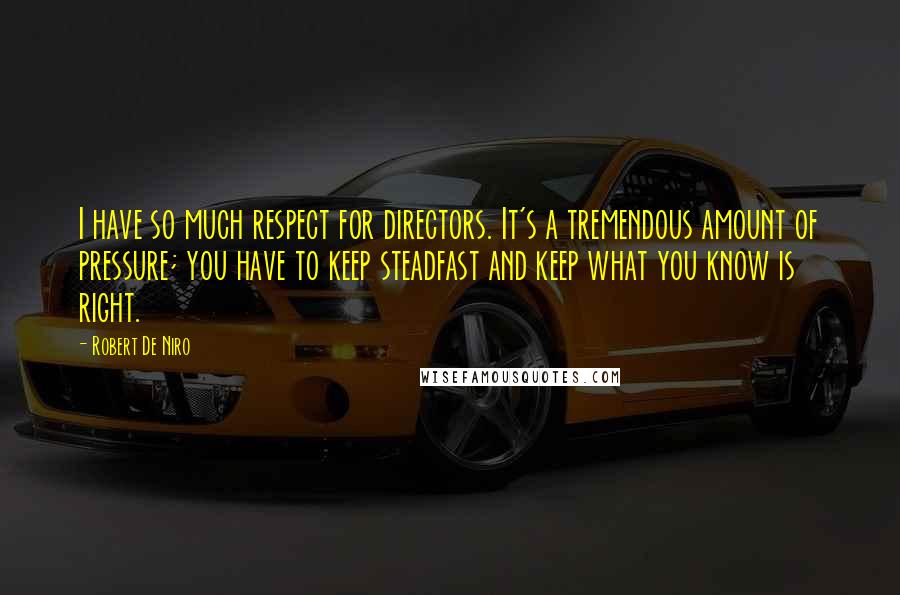 Robert De Niro Quotes: I have so much respect for directors. It's a tremendous amount of pressure; you have to keep steadfast and keep what you know is right.