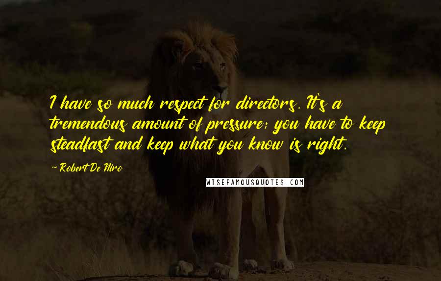 Robert De Niro Quotes: I have so much respect for directors. It's a tremendous amount of pressure; you have to keep steadfast and keep what you know is right.