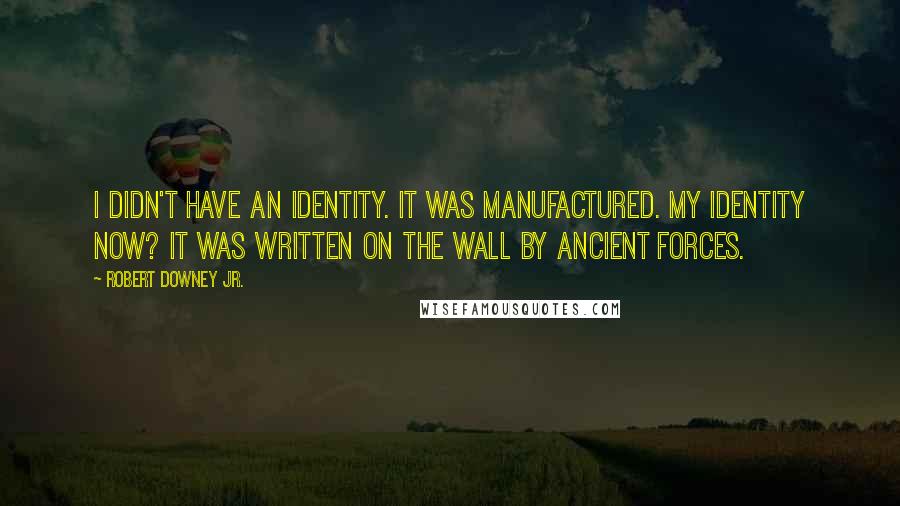 Robert Downey Jr. Quotes: I didn't have an identity. It was manufactured. My identity now? It was written on the wall by ancient forces.