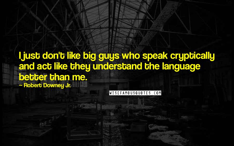 Robert Downey Jr. Quotes: I just don't like big guys who speak cryptically and act like they understand the language better than me.