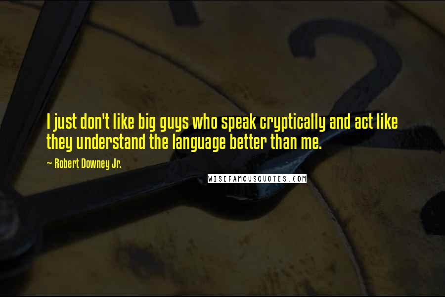 Robert Downey Jr. Quotes: I just don't like big guys who speak cryptically and act like they understand the language better than me.