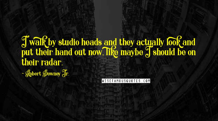 Robert Downey Jr. Quotes: I walk by studio heads and they actually look and put their hand out now, like maybe I should be on their radar.