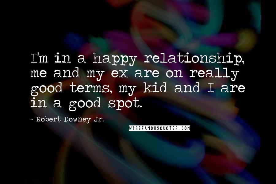 Robert Downey Jr. Quotes: I'm in a happy relationship, me and my ex are on really good terms, my kid and I are in a good spot.