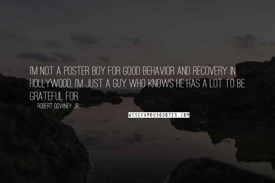 Robert Downey Jr. Quotes: I'm not a poster boy for good behavior and recovery in Hollywood, I'm just a guy who knows he has a lot to be grateful for.