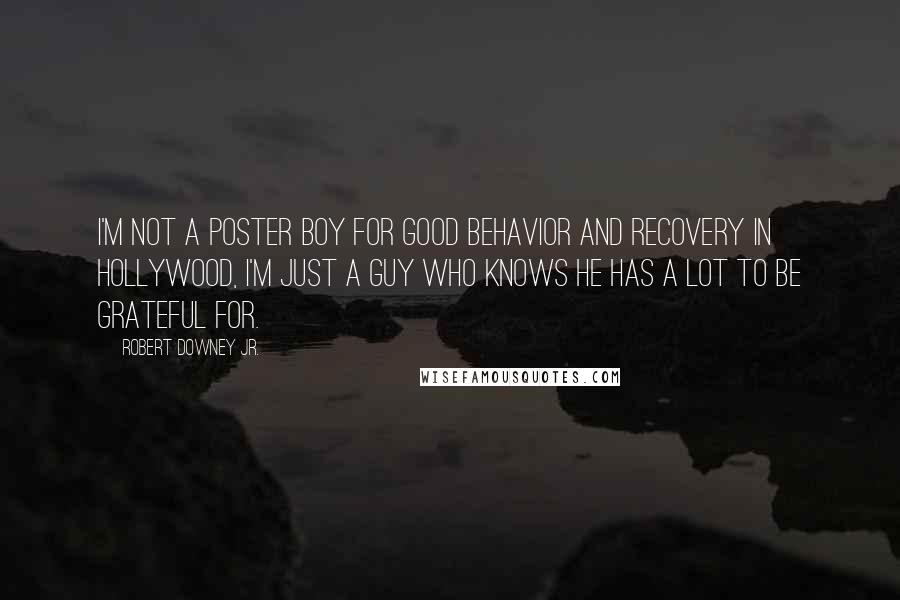 Robert Downey Jr. Quotes: I'm not a poster boy for good behavior and recovery in Hollywood, I'm just a guy who knows he has a lot to be grateful for.