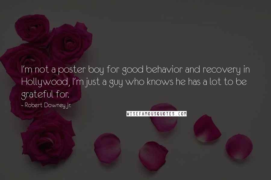 Robert Downey Jr. Quotes: I'm not a poster boy for good behavior and recovery in Hollywood, I'm just a guy who knows he has a lot to be grateful for.