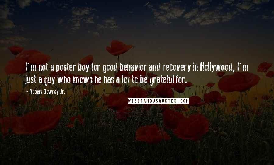 Robert Downey Jr. Quotes: I'm not a poster boy for good behavior and recovery in Hollywood, I'm just a guy who knows he has a lot to be grateful for.