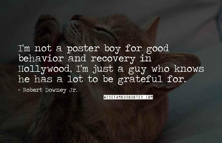 Robert Downey Jr. Quotes: I'm not a poster boy for good behavior and recovery in Hollywood, I'm just a guy who knows he has a lot to be grateful for.