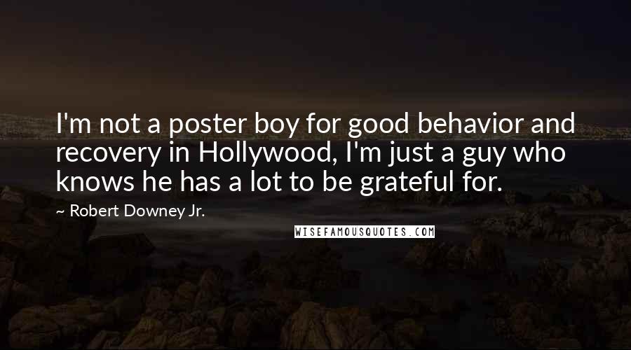 Robert Downey Jr. Quotes: I'm not a poster boy for good behavior and recovery in Hollywood, I'm just a guy who knows he has a lot to be grateful for.