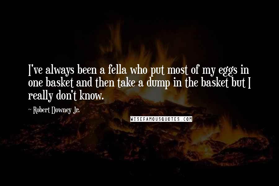 Robert Downey Jr. Quotes: I've always been a fella who put most of my eggs in one basket and then take a dump in the basket but I really don't know.