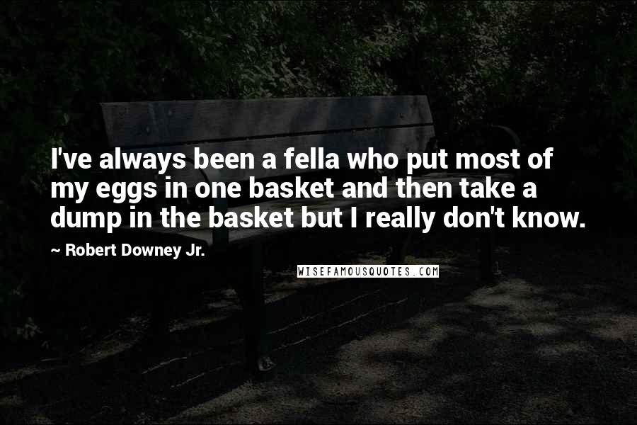 Robert Downey Jr. Quotes: I've always been a fella who put most of my eggs in one basket and then take a dump in the basket but I really don't know.