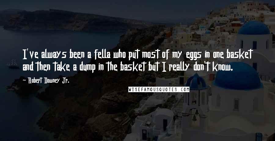 Robert Downey Jr. Quotes: I've always been a fella who put most of my eggs in one basket and then take a dump in the basket but I really don't know.