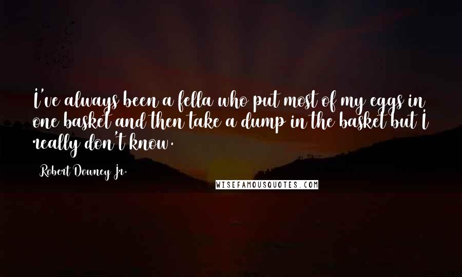 Robert Downey Jr. Quotes: I've always been a fella who put most of my eggs in one basket and then take a dump in the basket but I really don't know.