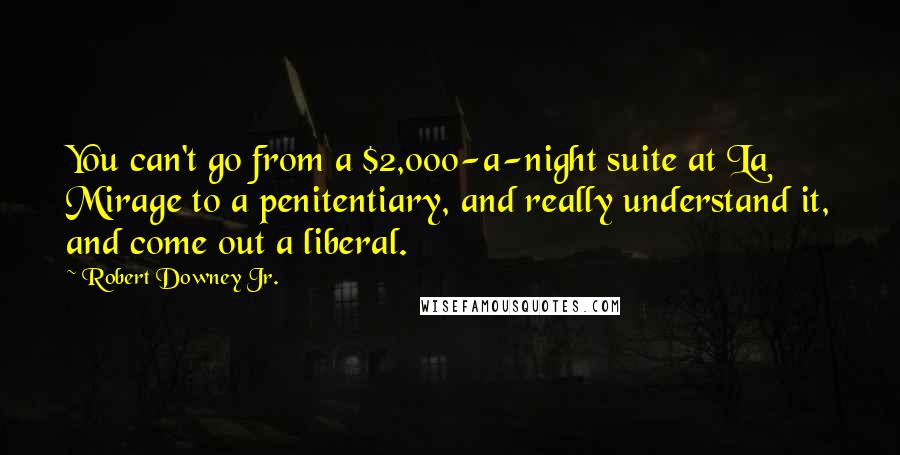 Robert Downey Jr. Quotes: You can't go from a $2,000-a-night suite at La Mirage to a penitentiary, and really understand it, and come out a liberal.
