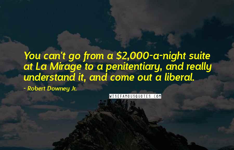 Robert Downey Jr. Quotes: You can't go from a $2,000-a-night suite at La Mirage to a penitentiary, and really understand it, and come out a liberal.