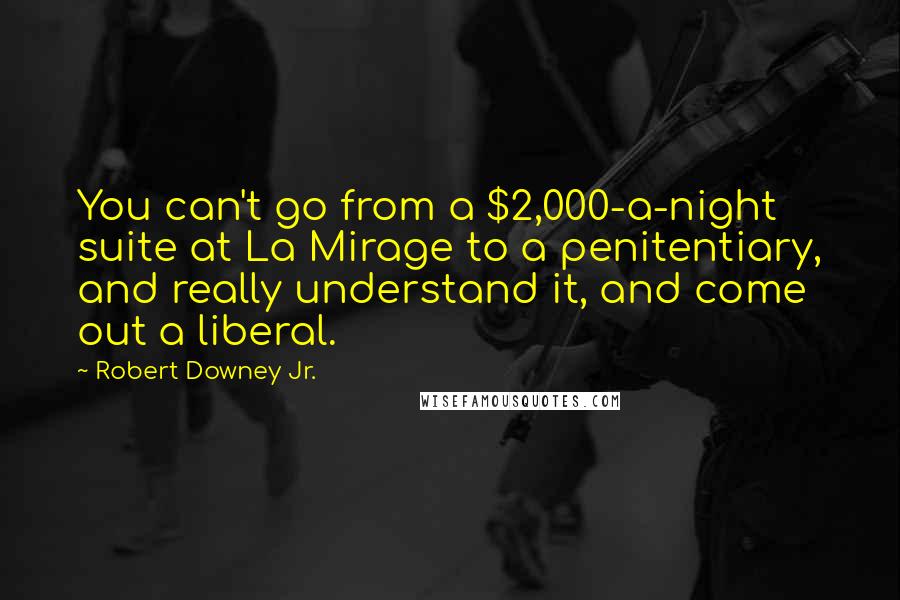 Robert Downey Jr. Quotes: You can't go from a $2,000-a-night suite at La Mirage to a penitentiary, and really understand it, and come out a liberal.