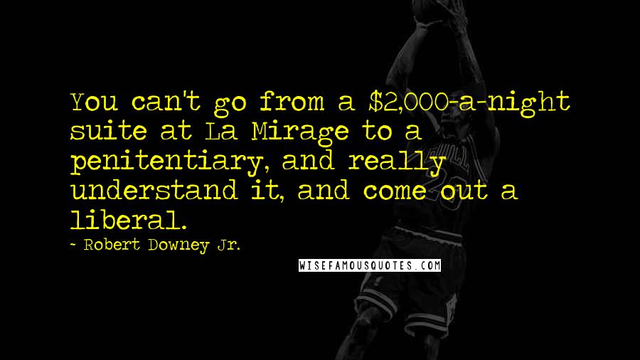 Robert Downey Jr. Quotes: You can't go from a $2,000-a-night suite at La Mirage to a penitentiary, and really understand it, and come out a liberal.