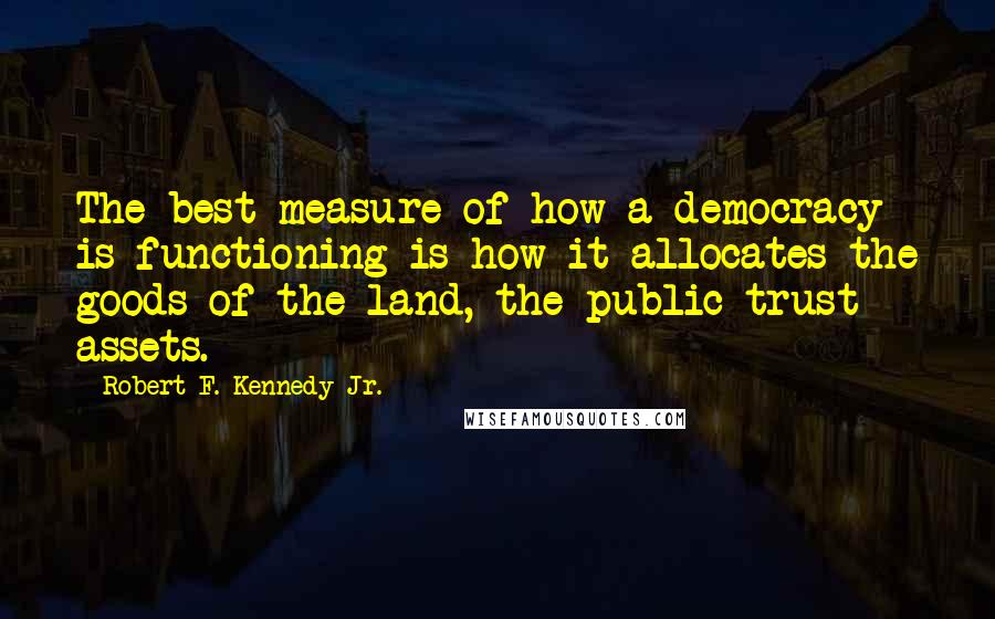 Robert F. Kennedy Jr. Quotes: The best measure of how a democracy is functioning is how it allocates the goods of the land, the public trust assets.