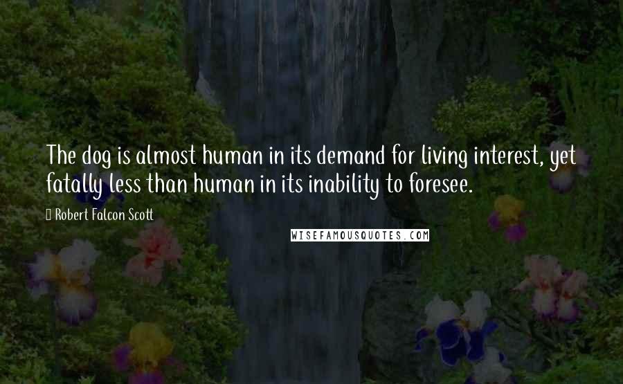 Robert Falcon Scott Quotes: The dog is almost human in its demand for living interest, yet fatally less than human in its inability to foresee.