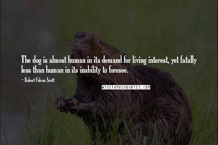 Robert Falcon Scott Quotes: The dog is almost human in its demand for living interest, yet fatally less than human in its inability to foresee.