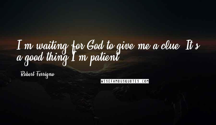 Robert Ferrigno Quotes: I'm waiting for God to give me a clue. It's a good thing I'm patient.