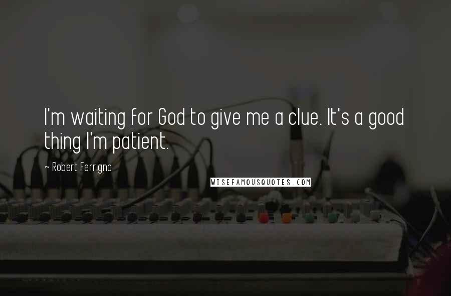 Robert Ferrigno Quotes: I'm waiting for God to give me a clue. It's a good thing I'm patient.