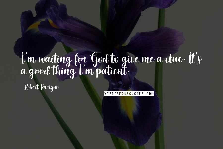 Robert Ferrigno Quotes: I'm waiting for God to give me a clue. It's a good thing I'm patient.