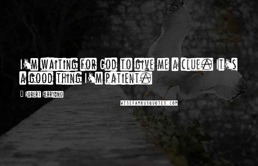 Robert Ferrigno Quotes: I'm waiting for God to give me a clue. It's a good thing I'm patient.