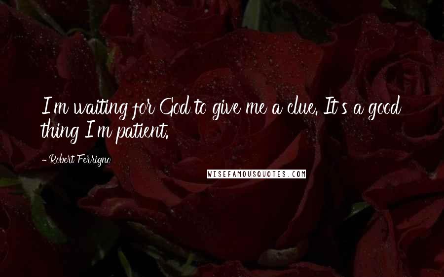 Robert Ferrigno Quotes: I'm waiting for God to give me a clue. It's a good thing I'm patient.