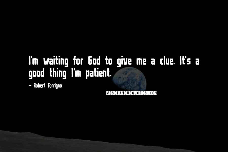 Robert Ferrigno Quotes: I'm waiting for God to give me a clue. It's a good thing I'm patient.