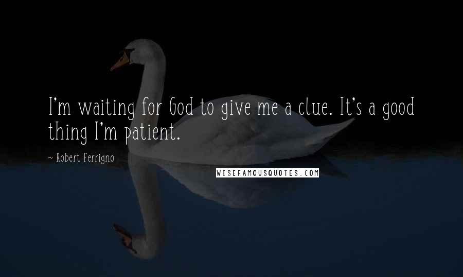 Robert Ferrigno Quotes: I'm waiting for God to give me a clue. It's a good thing I'm patient.