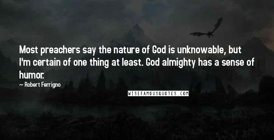 Robert Ferrigno Quotes: Most preachers say the nature of God is unknowable, but I'm certain of one thing at least. God almighty has a sense of humor.