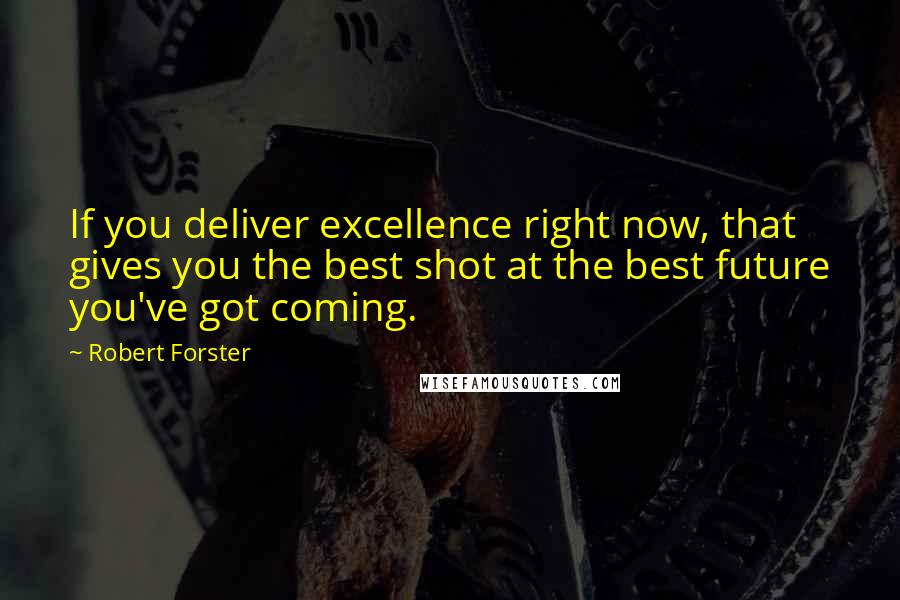 Robert Forster Quotes: If you deliver excellence right now, that gives you the best shot at the best future you've got coming.
