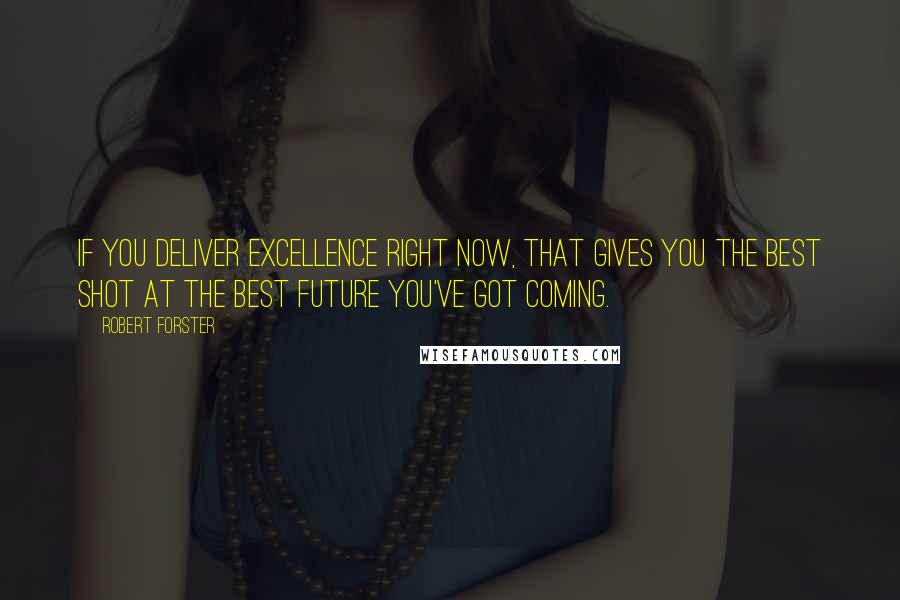 Robert Forster Quotes: If you deliver excellence right now, that gives you the best shot at the best future you've got coming.